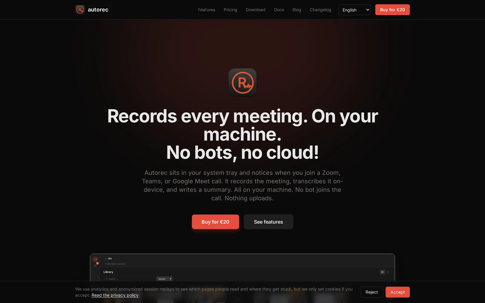 Autorec marketing site landing page