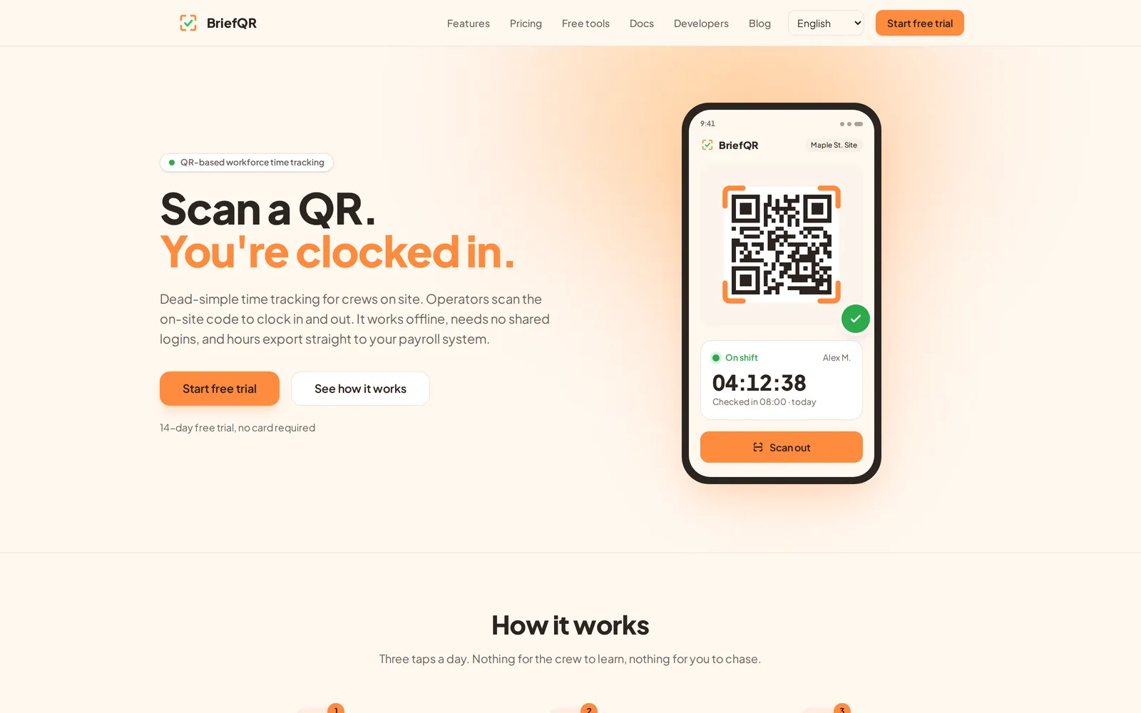 BriefQR marketing site landing page