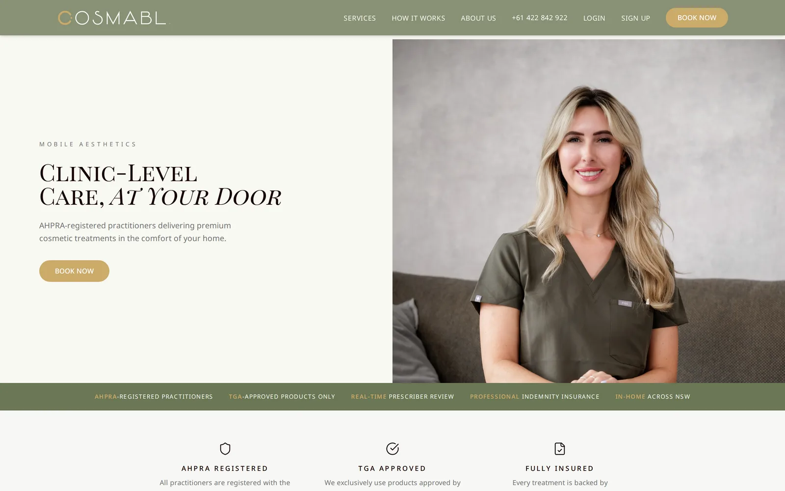 COSMABL. landing page for in-home aesthetic treatments