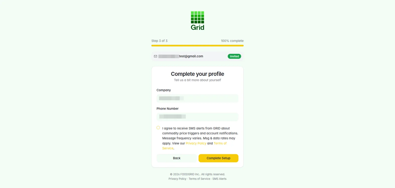 The Grid onboarding flow