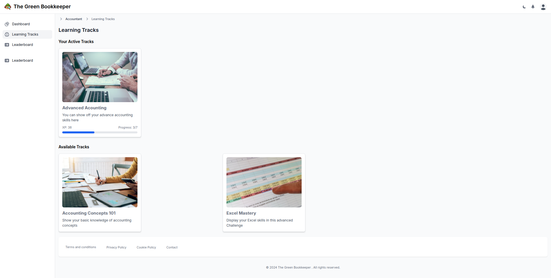 Learning platform course and quiz view