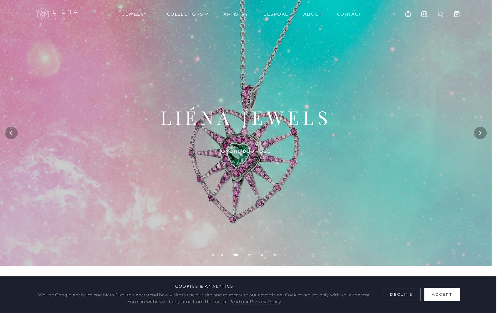 LIÉNA Jewels storefront landing page