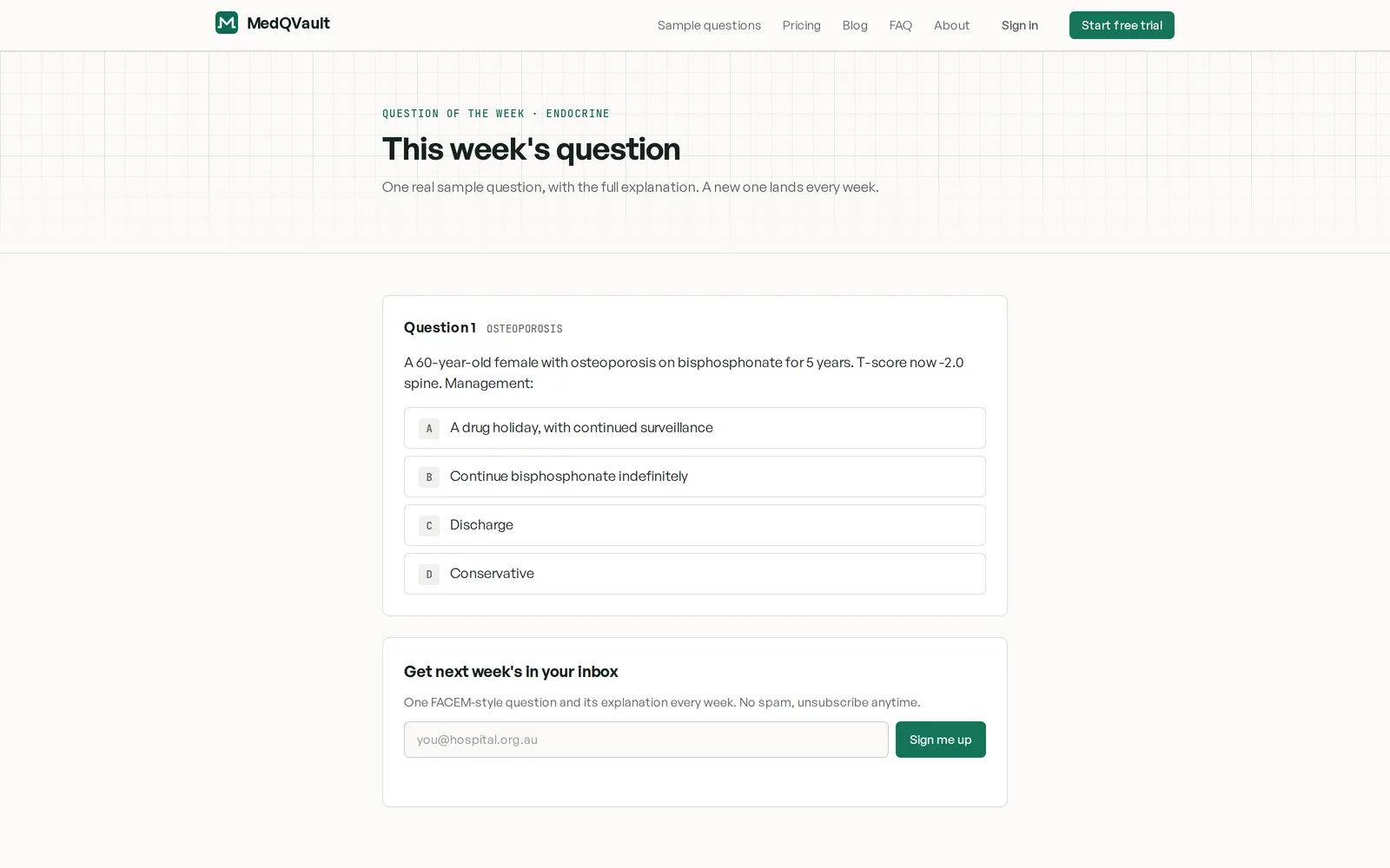 A MedMaster sample question with its answer options
